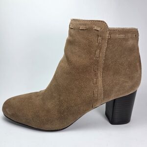 Via Spiga 'Basil' Caramel Suede Stitched Stacked Heel Zip Bootie W 8